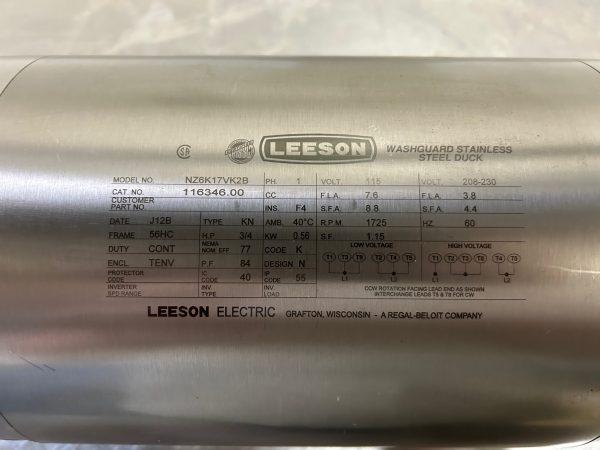 Moteur Leeson 3/4 HP type washdown en acier inoxydable – Image 5